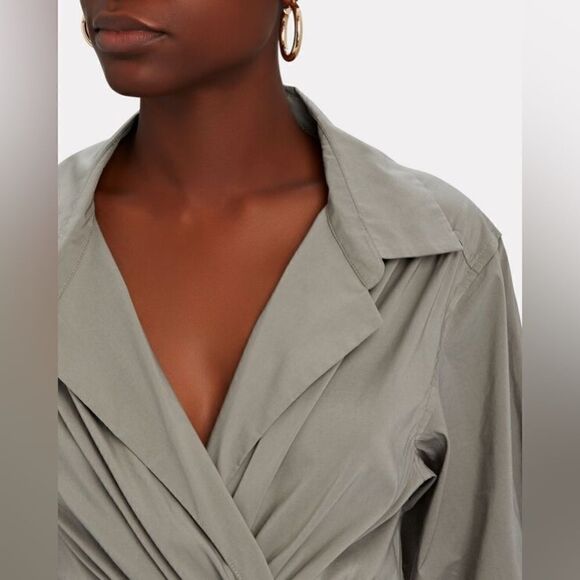 NWT Jonathan Simkhai Alex Midi Green Shirt Dress Poplin Cut Out Size XL - Picture 9 of 15